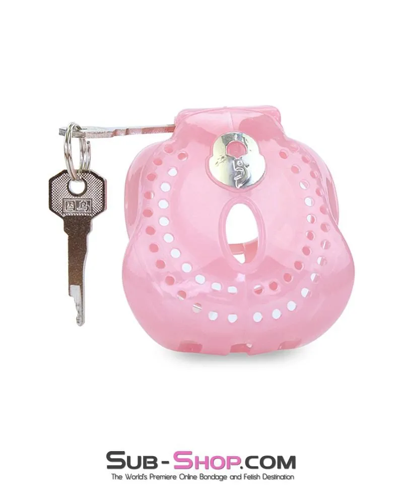 1587AR      Small Sissy Dungeon Cage Pink High Security Full Coverage Male Chastity Device