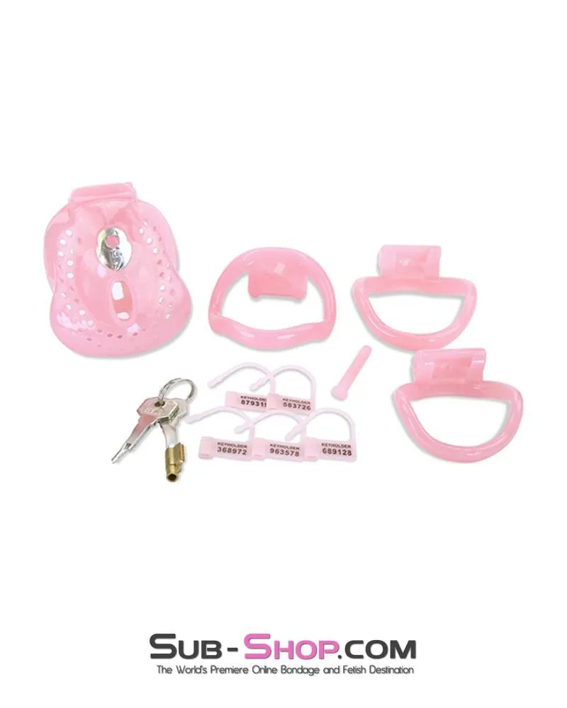 1587AR      Small Sissy Dungeon Cage Pink High Security Full Coverage Male Chastity Device