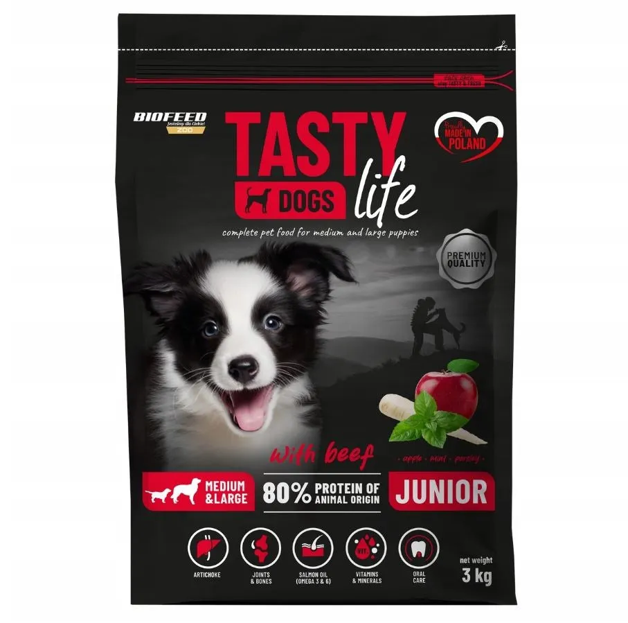 Biofeed Tasty Life Junior Medium And Large Beef - Dry Dog Food - 3Kg