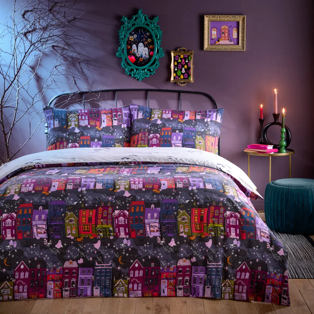 Creepy Town Reversible Duvet Cover Set Charcoal