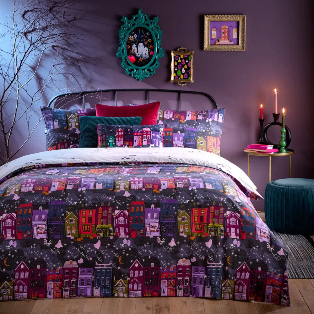 Creepy Town Reversible Duvet Cover Set Charcoal