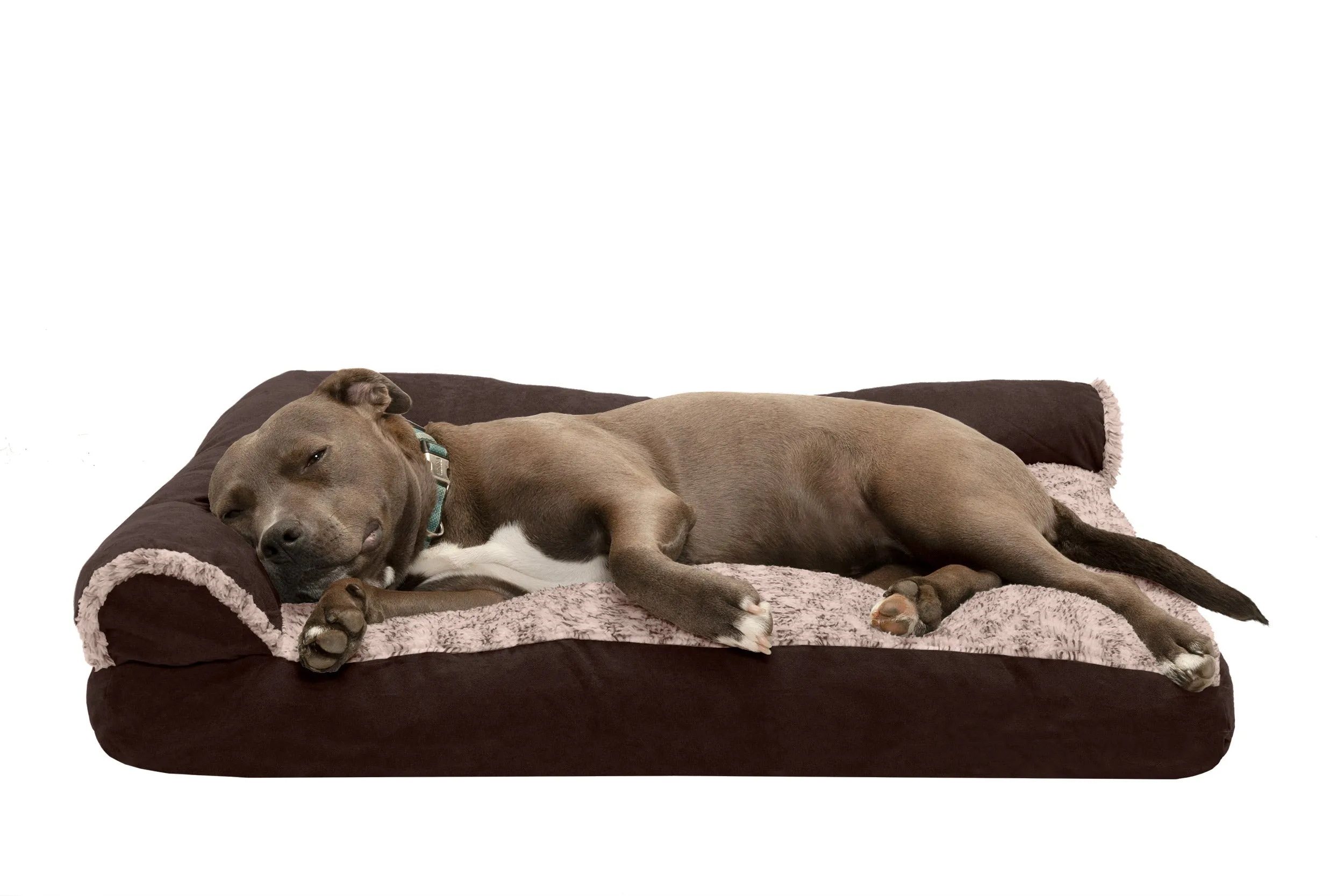 Deluxe Chaise Lounge Dog Bed - Two-Tone Faux Fur & Suede