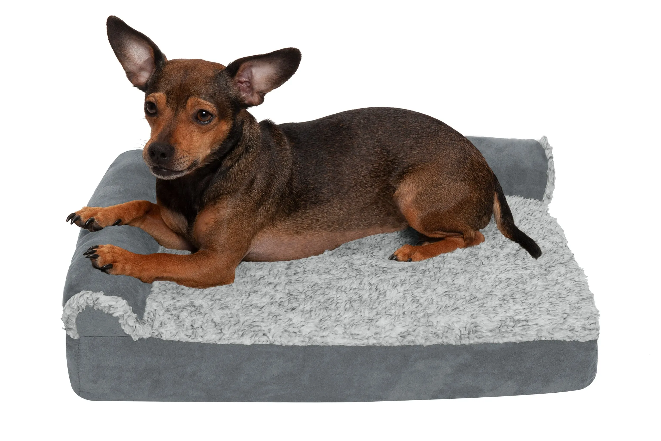 Deluxe Chaise Lounge Dog Bed - Two-Tone Faux Fur & Suede