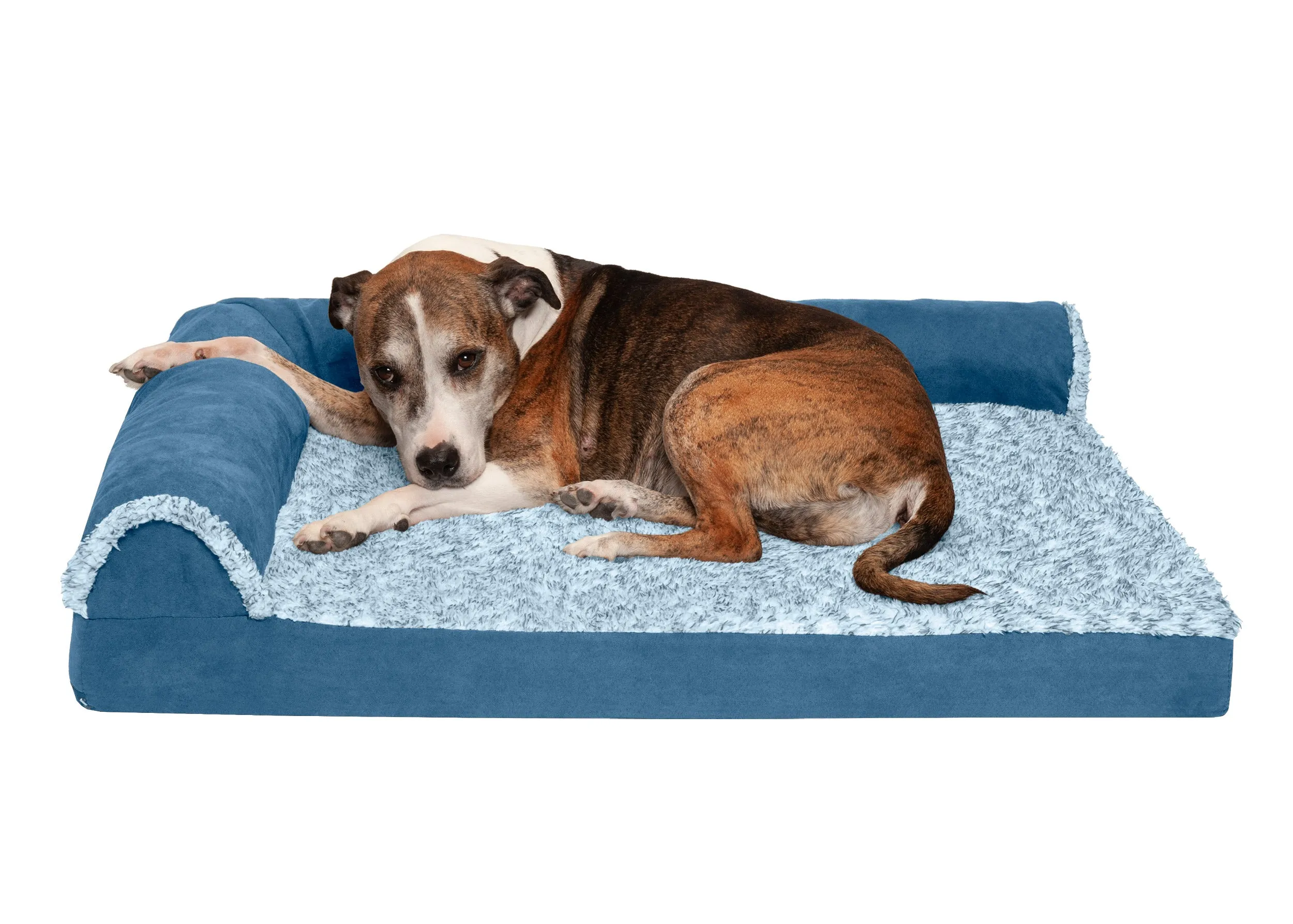 Deluxe Chaise Lounge Dog Bed - Two-Tone Faux Fur & Suede