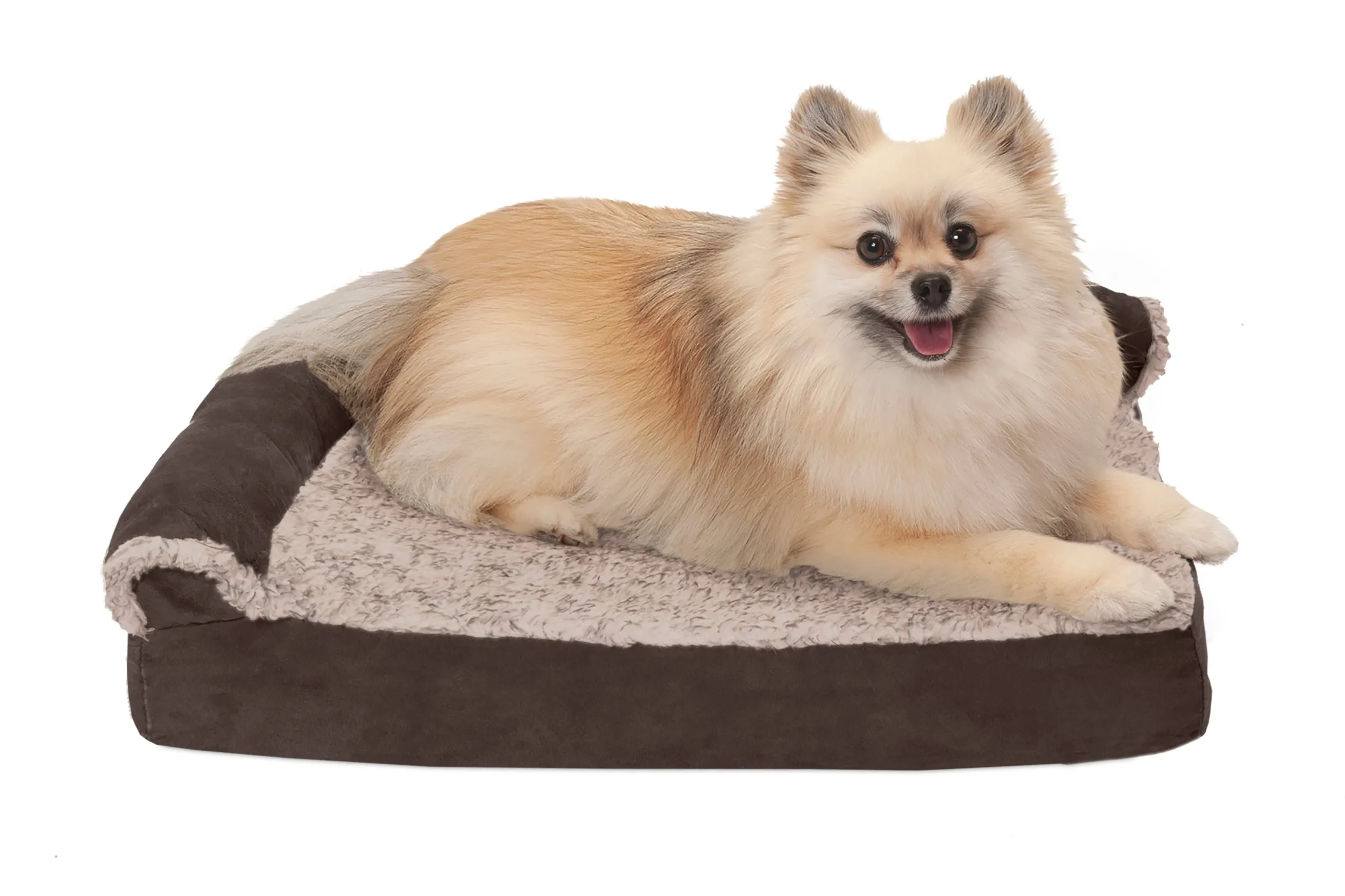 Deluxe Chaise Lounge Dog Bed - Two-Tone Faux Fur & Suede