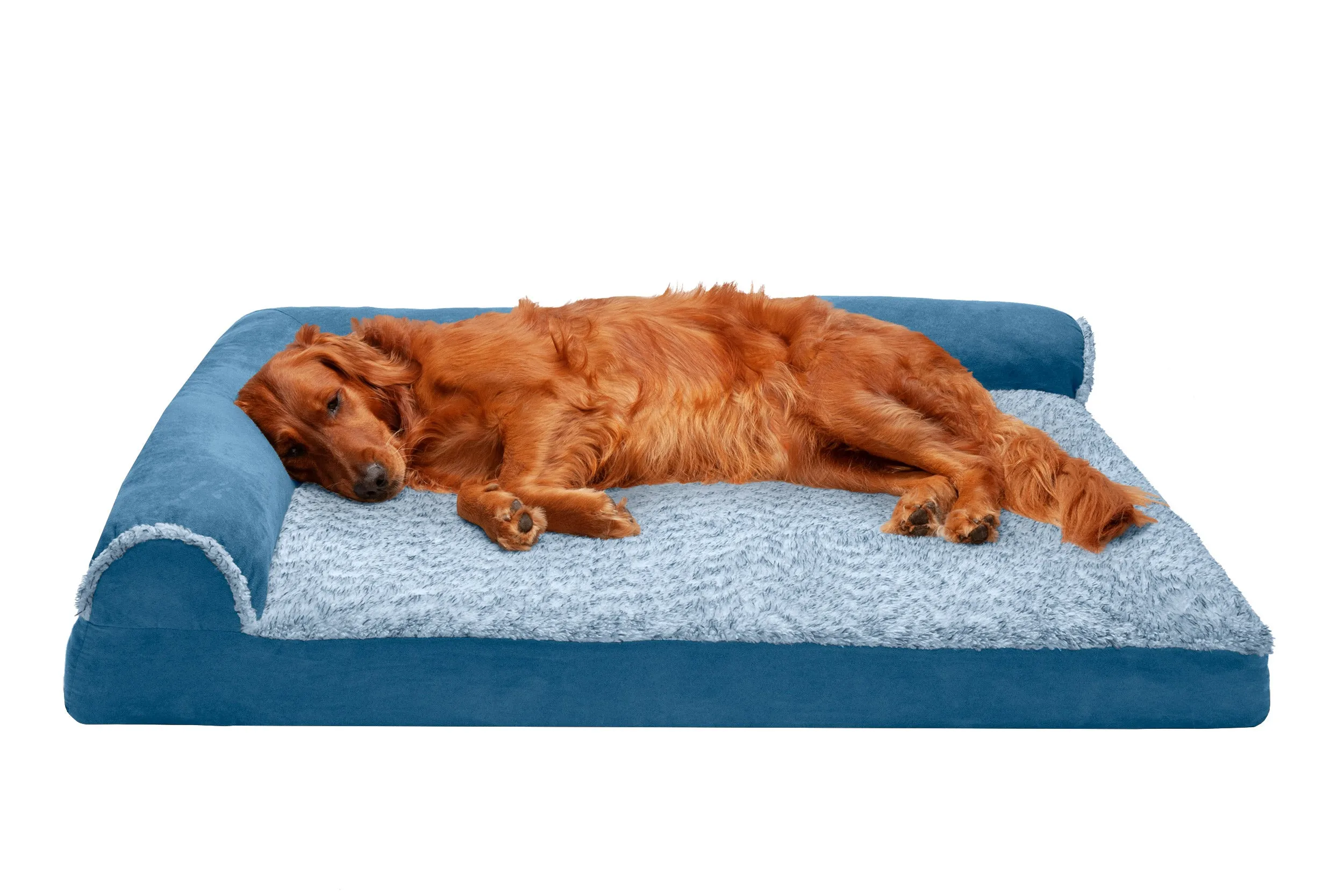 Deluxe Chaise Lounge Dog Bed - Two-Tone Faux Fur & Suede