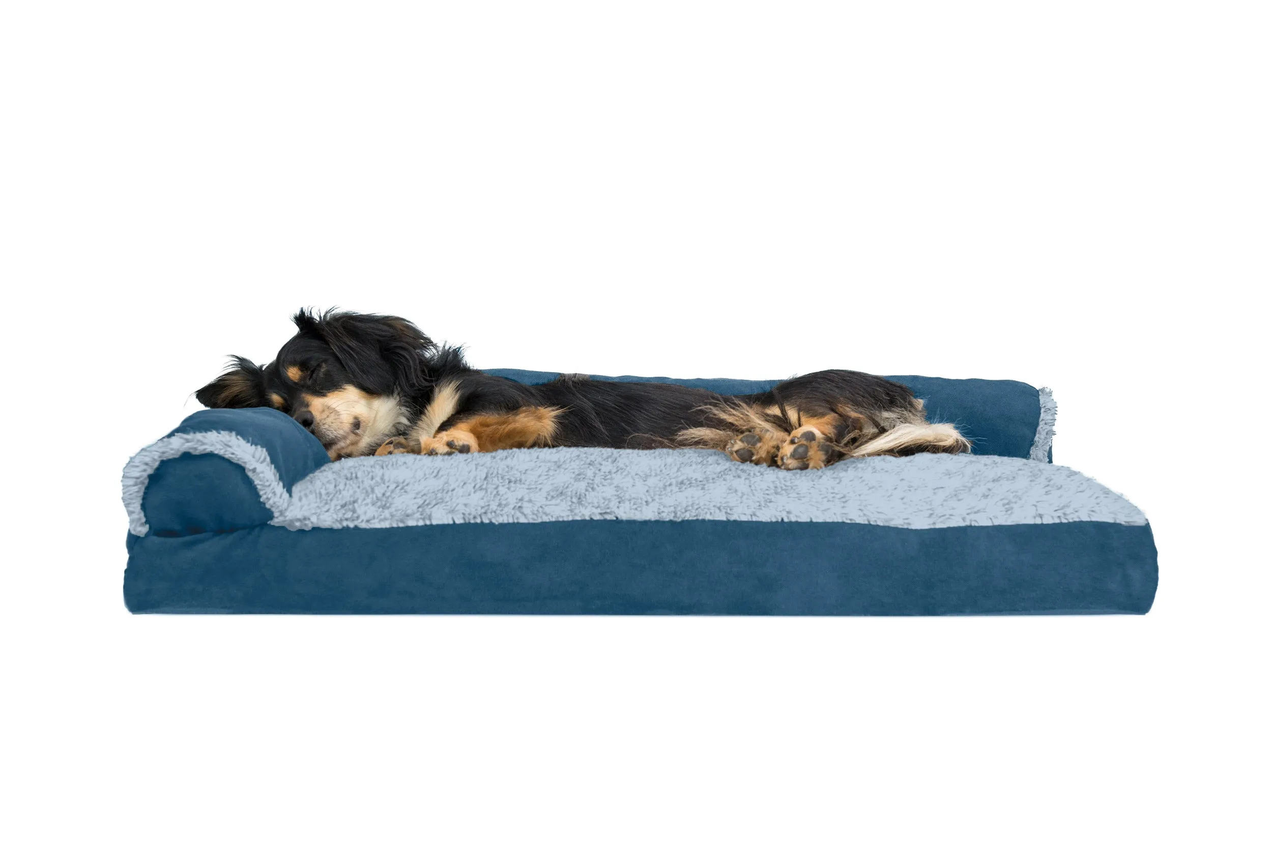 Deluxe Chaise Lounge Dog Bed - Two-Tone Faux Fur & Suede