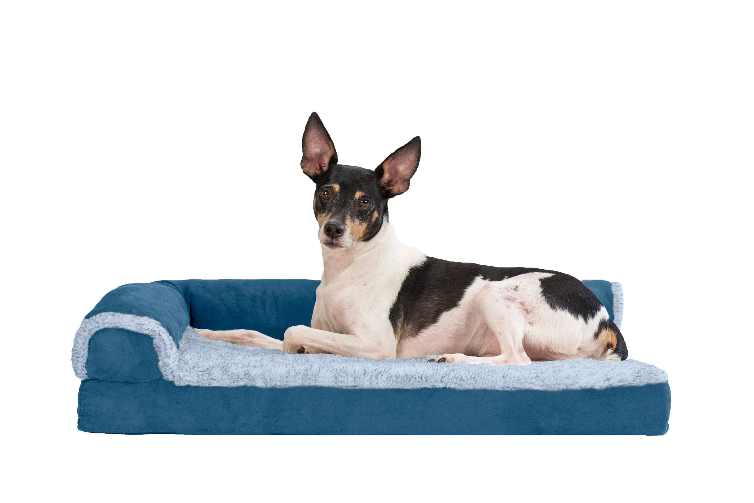 Deluxe Chaise Lounge Dog Bed - Two-Tone Faux Fur & Suede