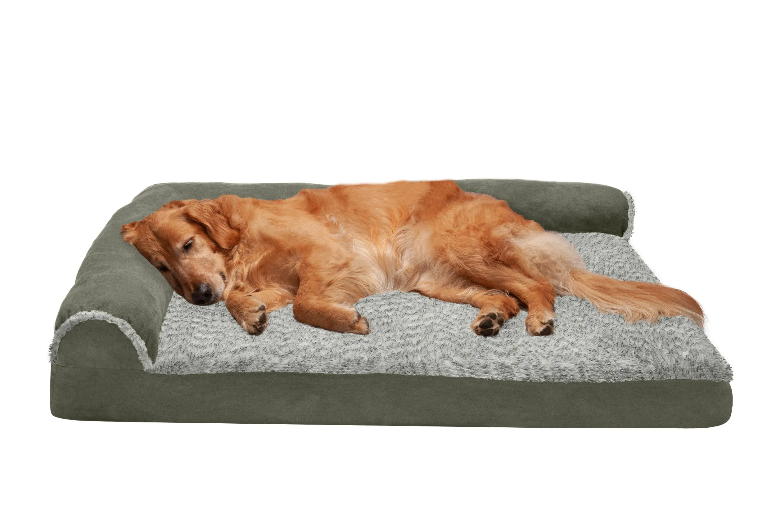 Deluxe Chaise Lounge Dog Bed - Two-Tone Faux Fur & Suede