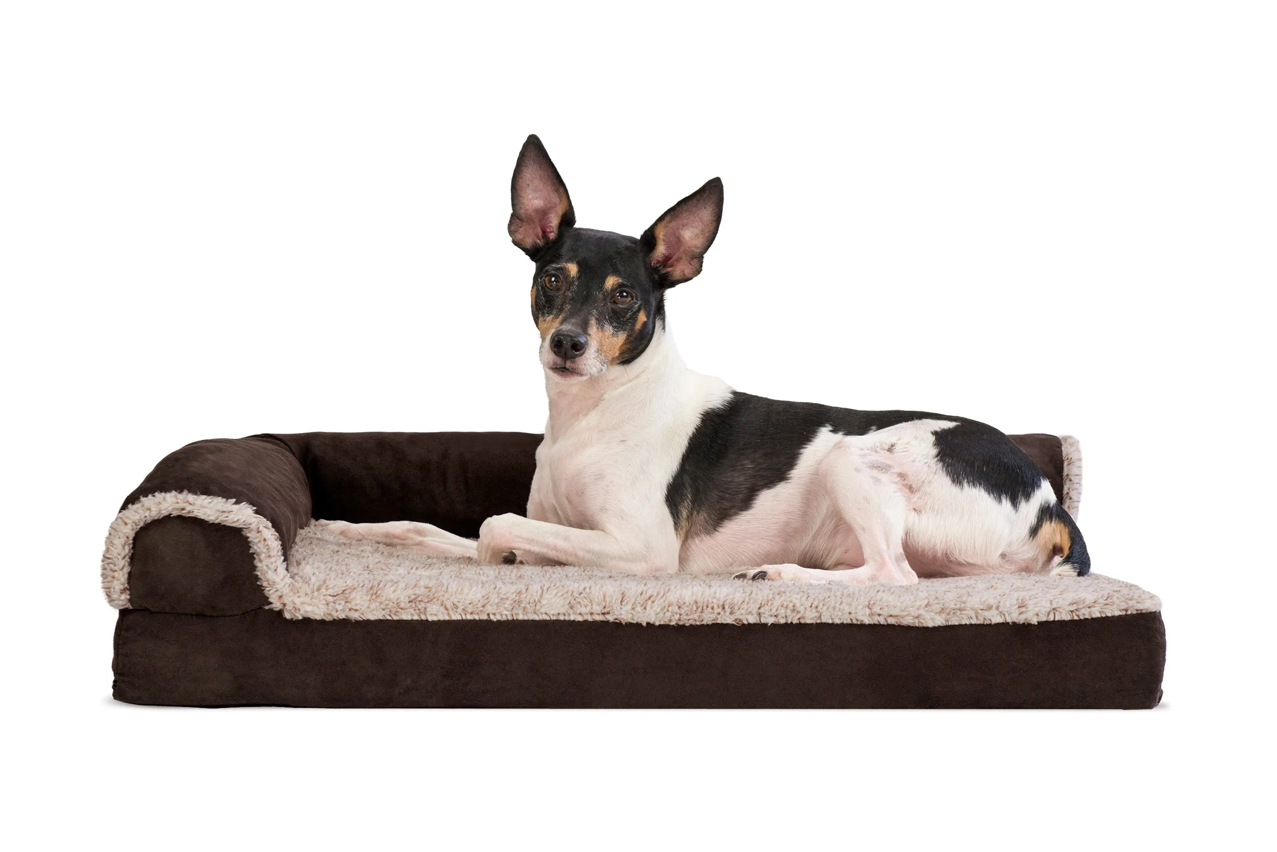 Deluxe Chaise Lounge Dog Bed - Two-Tone Faux Fur & Suede