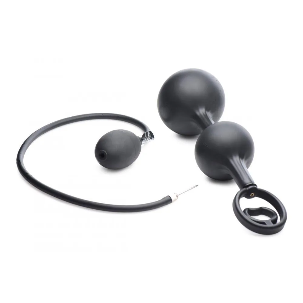 Devils Rattle Inflatable Silicone Anal Plug with Cock and Ball Ring