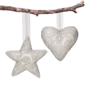 Felt Star Heart Christmas Ornament in Silver, Set of 2