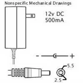 Floating Charger: 12VDC 500mA, 2.5x5.5mm