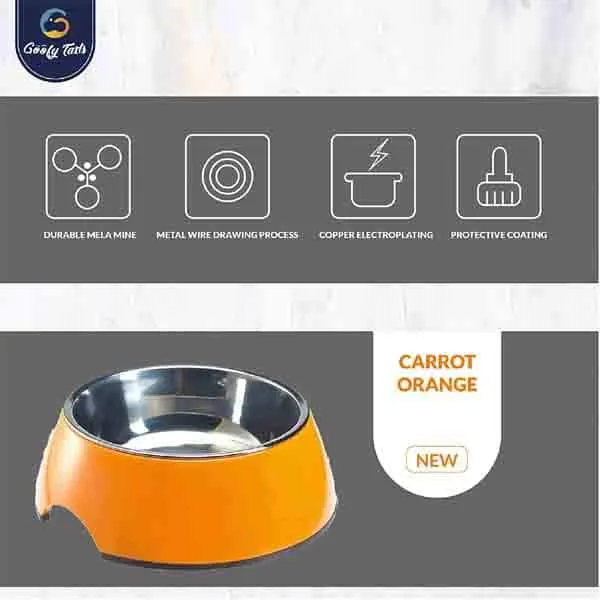 Goofy Tails Stainless Steel Anti Skid Food Bowl for Dogs (Orange)