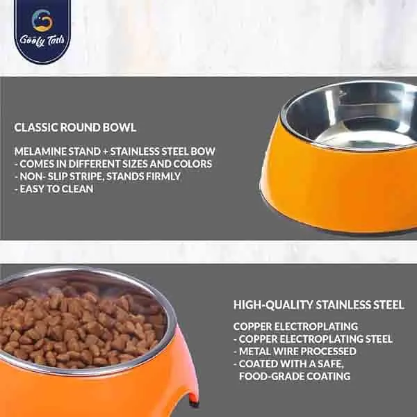 Goofy Tails Stainless Steel Anti Skid Food Bowl for Dogs (Orange)