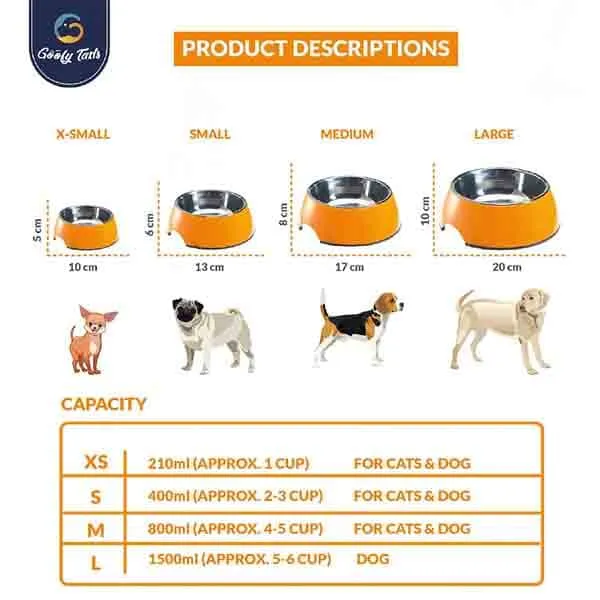 Goofy Tails Stainless Steel Anti Skid Food Bowl for Dogs (Orange)