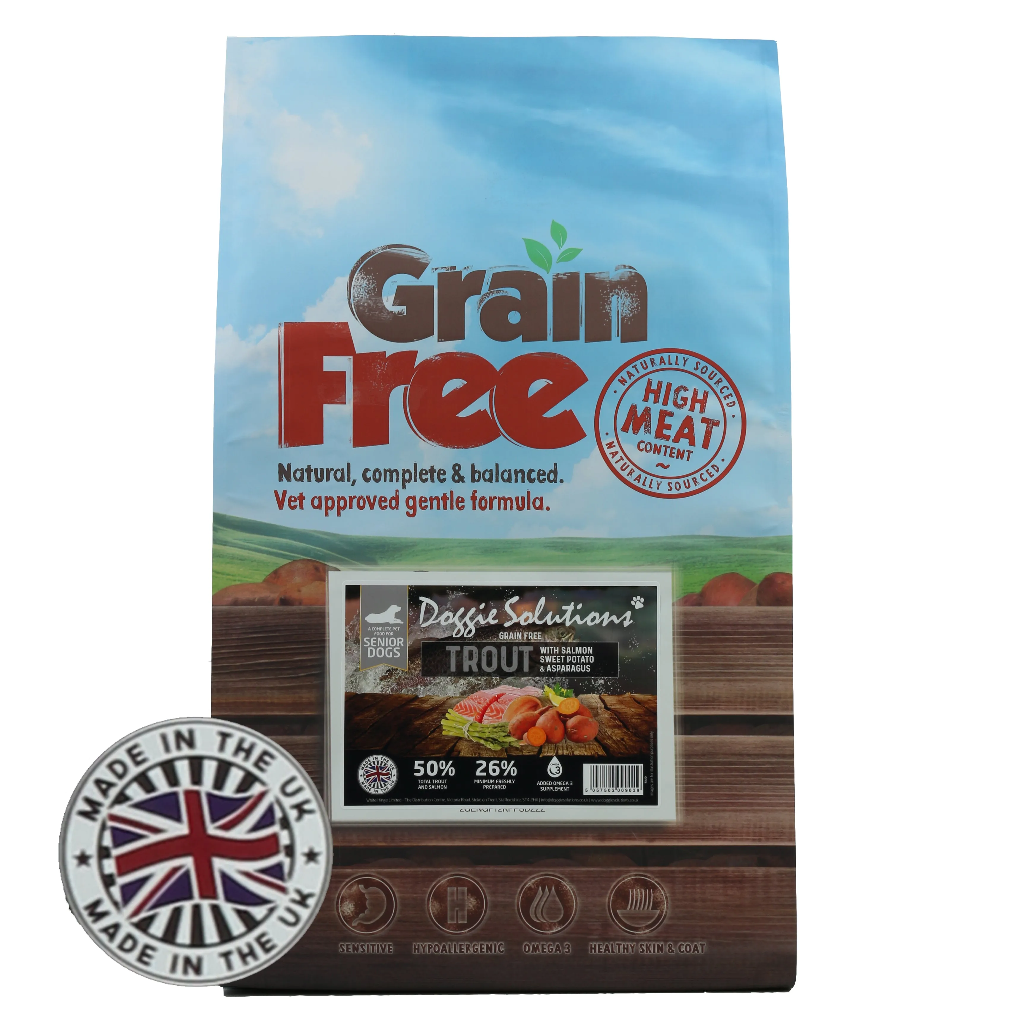 Grain Free Senior Dog Food - Trout with Salmon, Sweet Potato & Asparagus