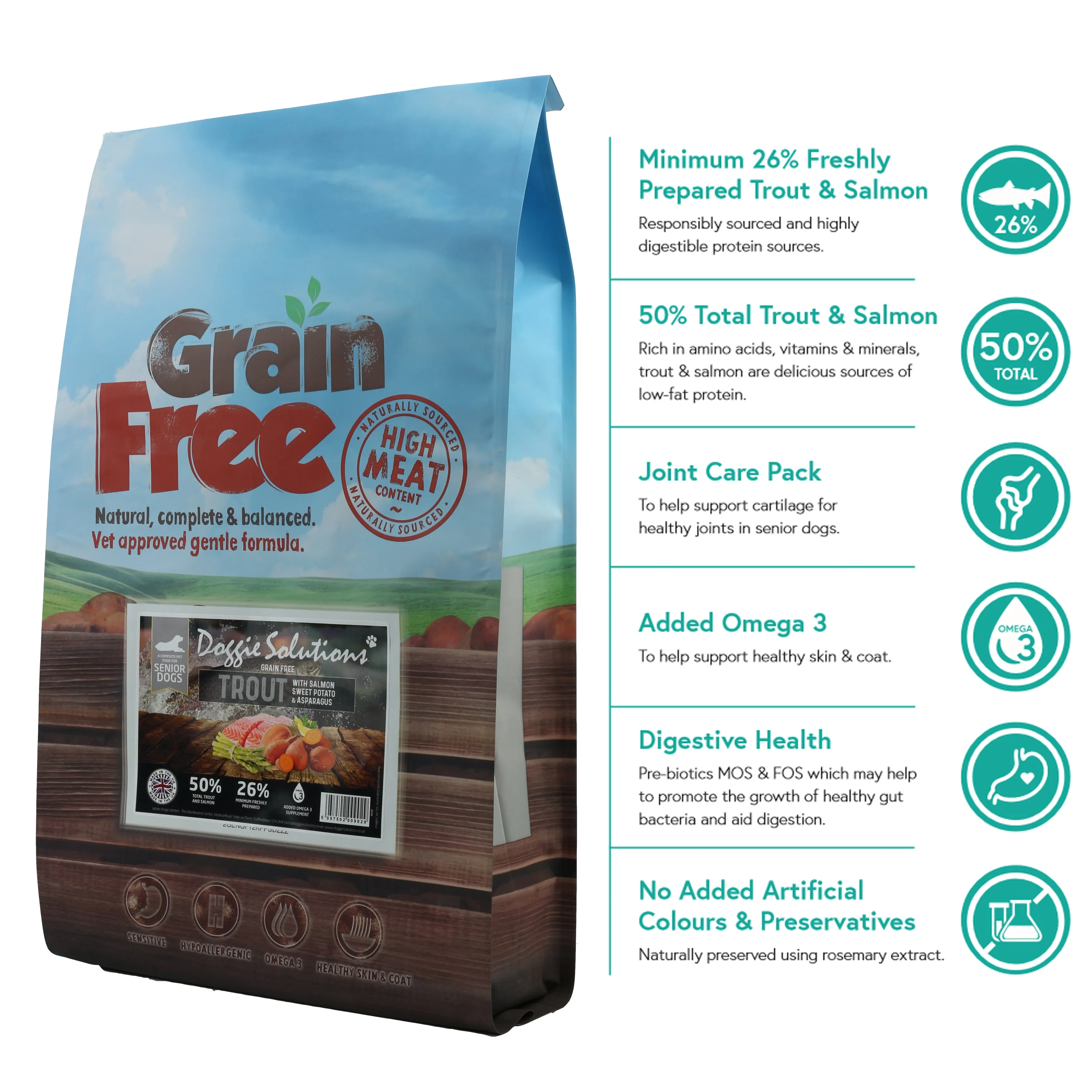 Grain Free Senior Dog Food - Trout with Salmon, Sweet Potato & Asparagus