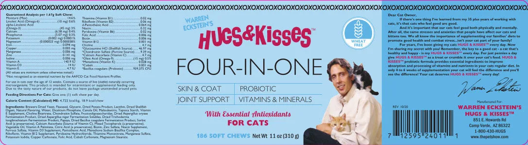 Hugs & Kisses Four-In-One Vitamin Mineral Supplement Treats for Cats Small Jar