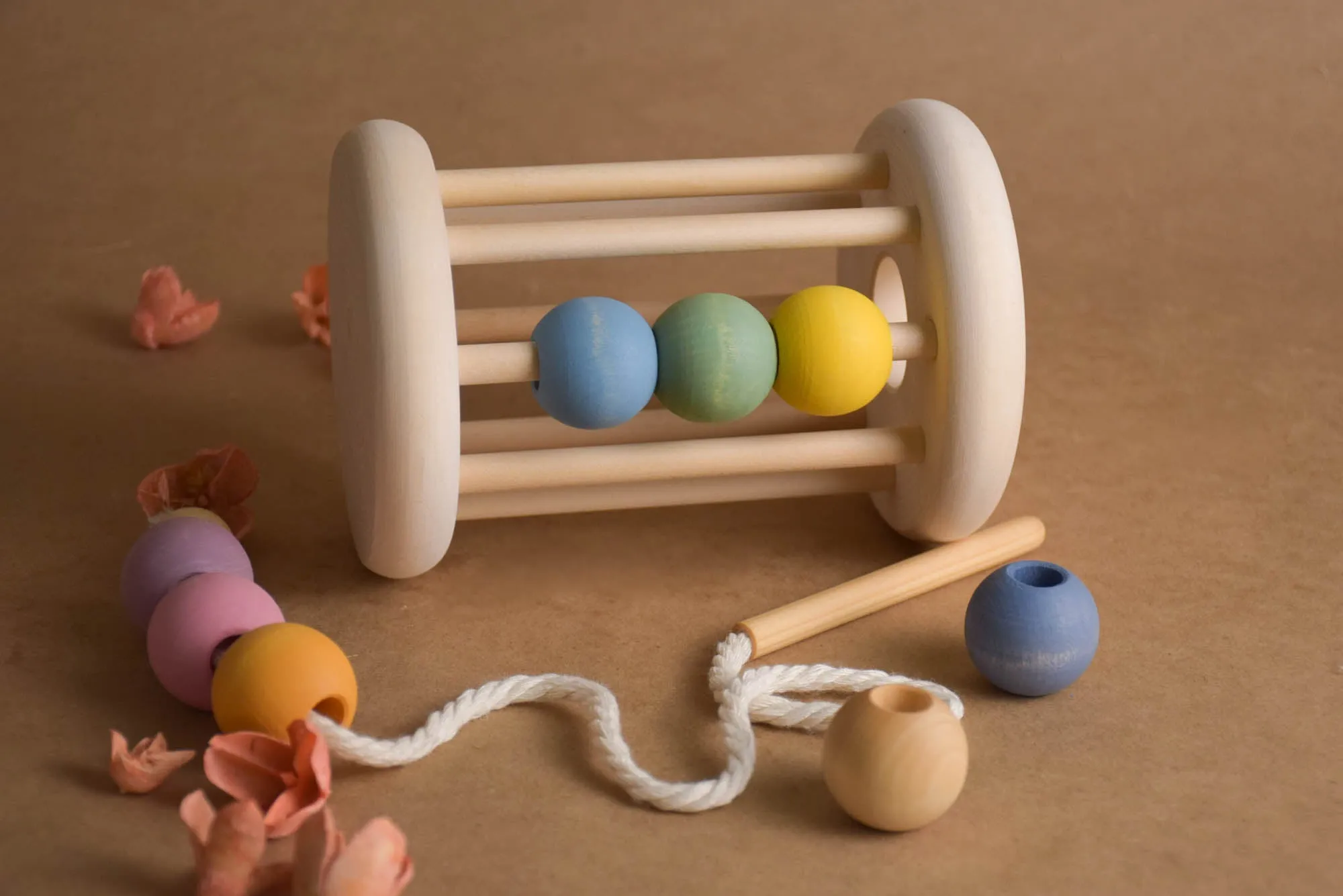 Montessori Classic Rolling Ball Cylinder Toy with Lacing Toy Rainbow Balls