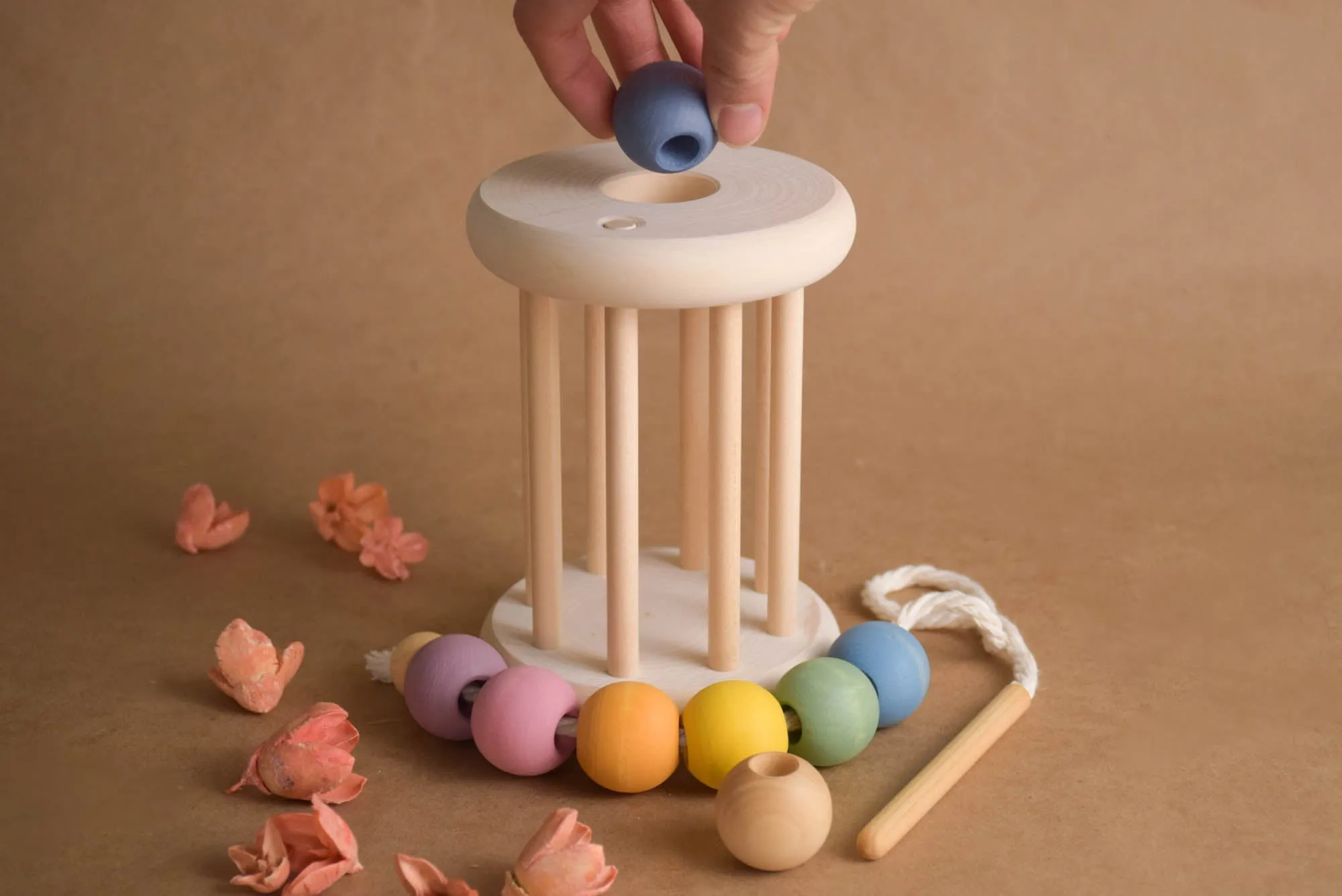 Montessori Classic Rolling Ball Cylinder Toy with Lacing Toy Rainbow Balls