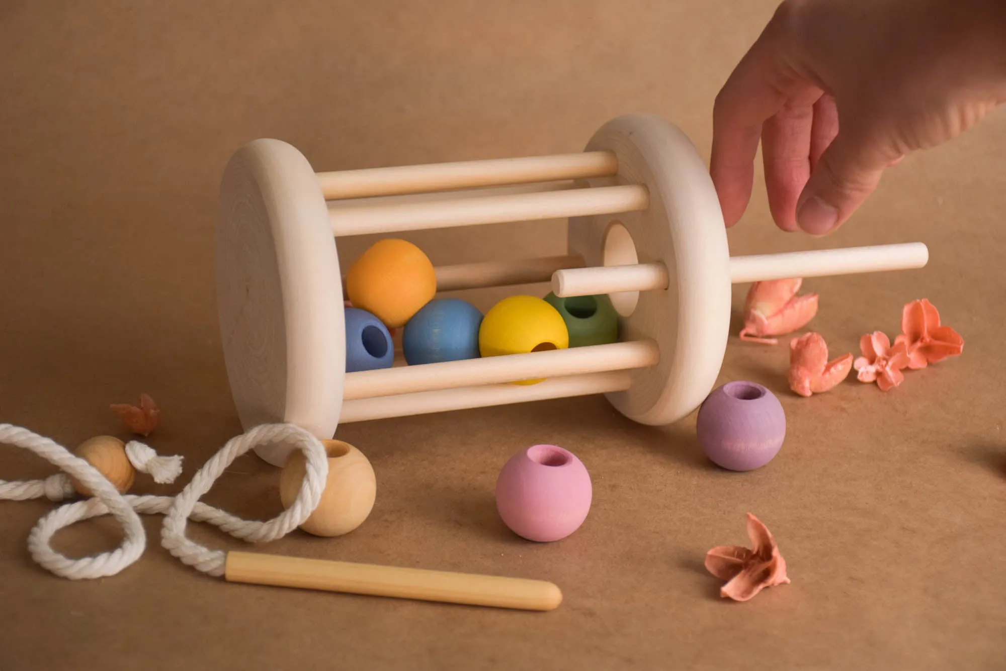 Montessori Classic Rolling Ball Cylinder Toy with Lacing Toy Rainbow Balls