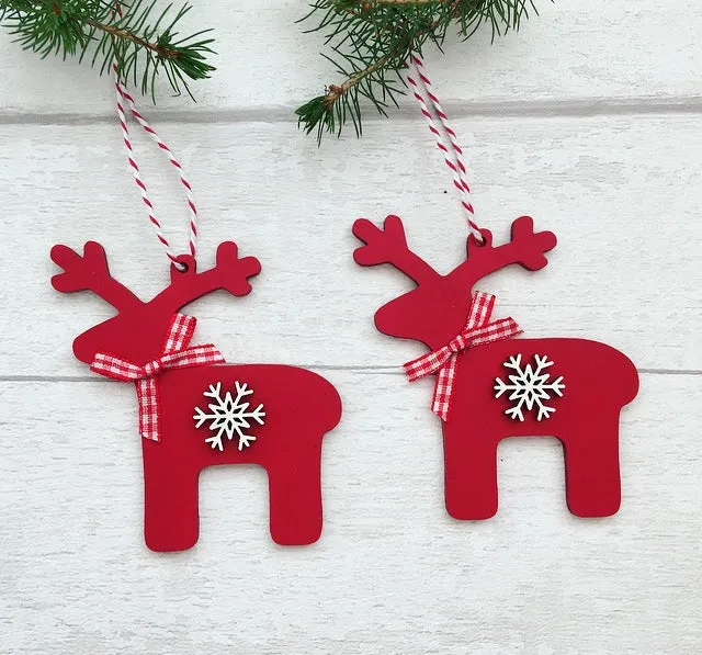 Nordic Christmas Tree Decorations - 2 Wooden Reindeers