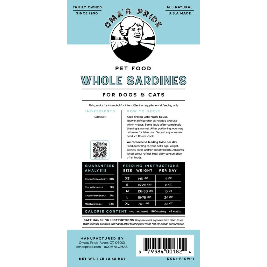 Oma's Pride Whole Sardine Raw Frozen Dog & Cat Food