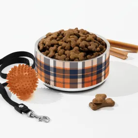 Orange and Navy Blue Preppy Plaid Pet Bowl