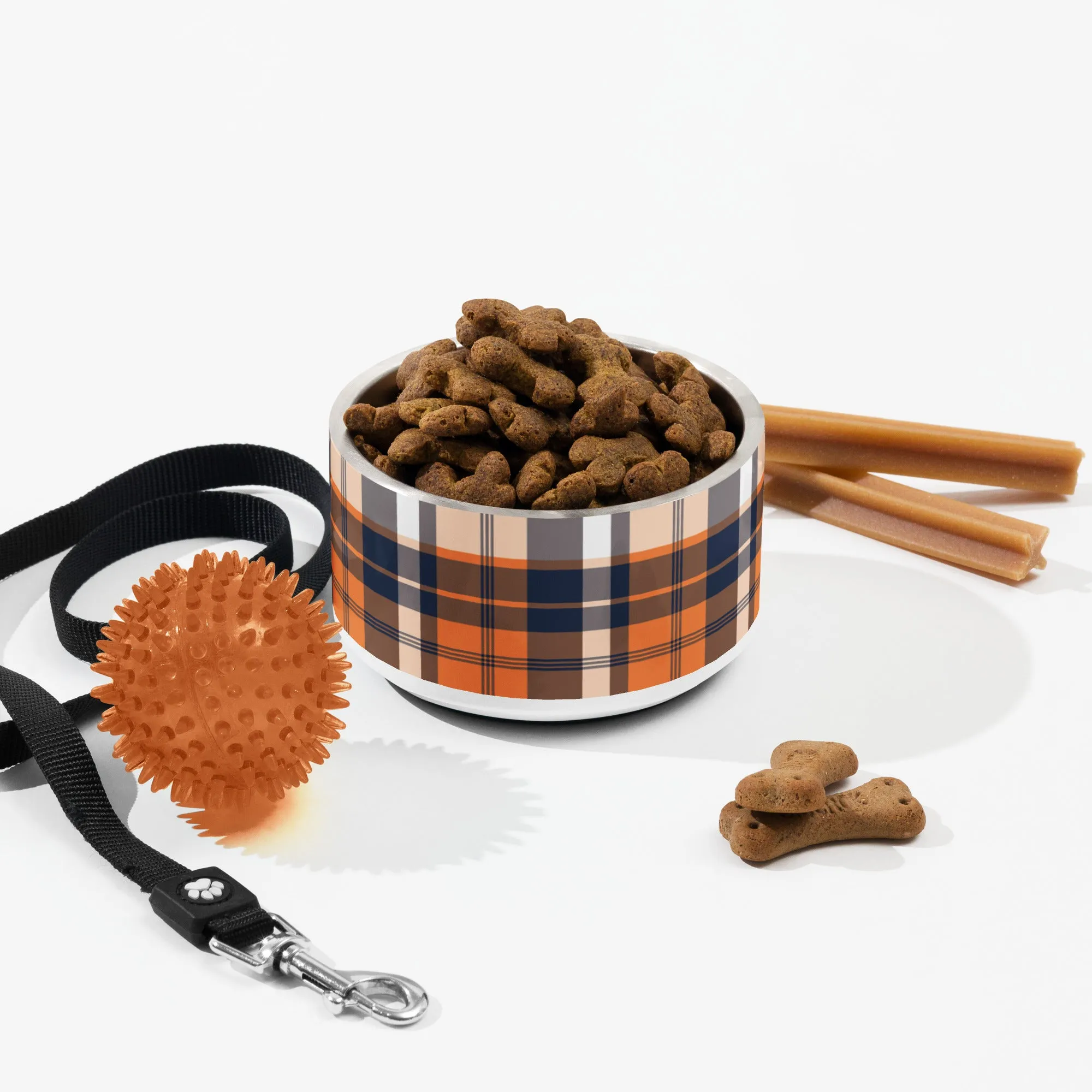 Orange and Navy Blue Preppy Plaid Pet Bowl