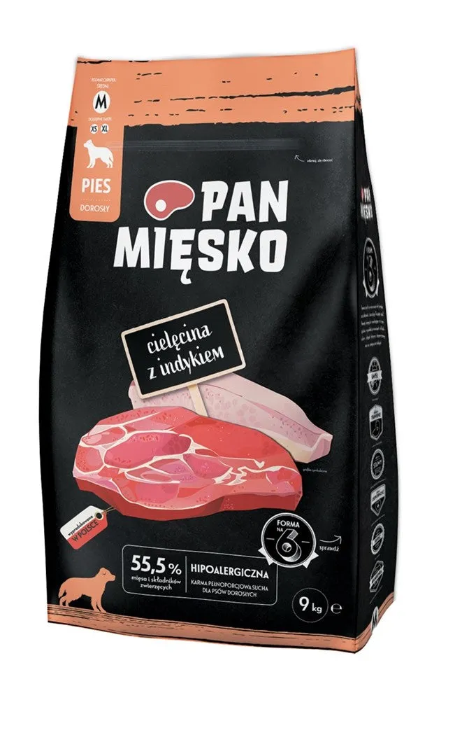 Pan Mięsko Veal With Turkey M - Dry Dog Food - 9Kg