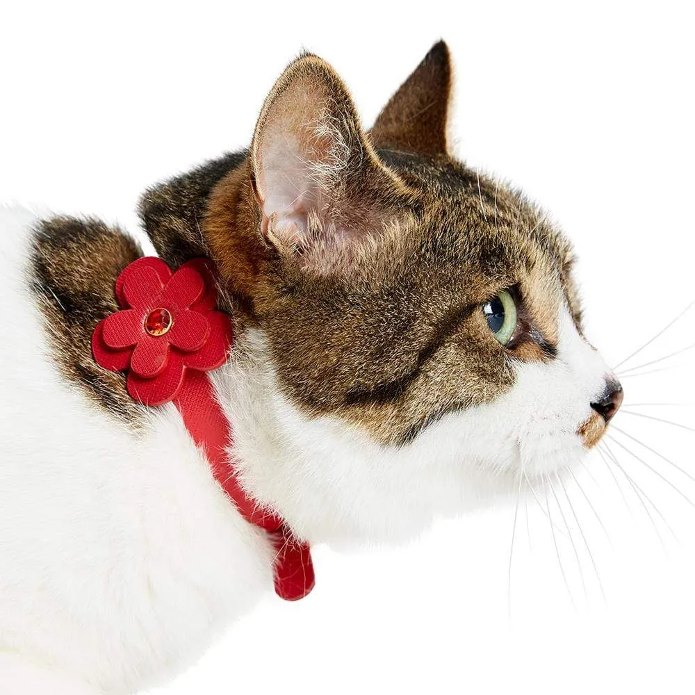 Perfect-fit Glistering PU Leather Cat Collar with Bell and Flower