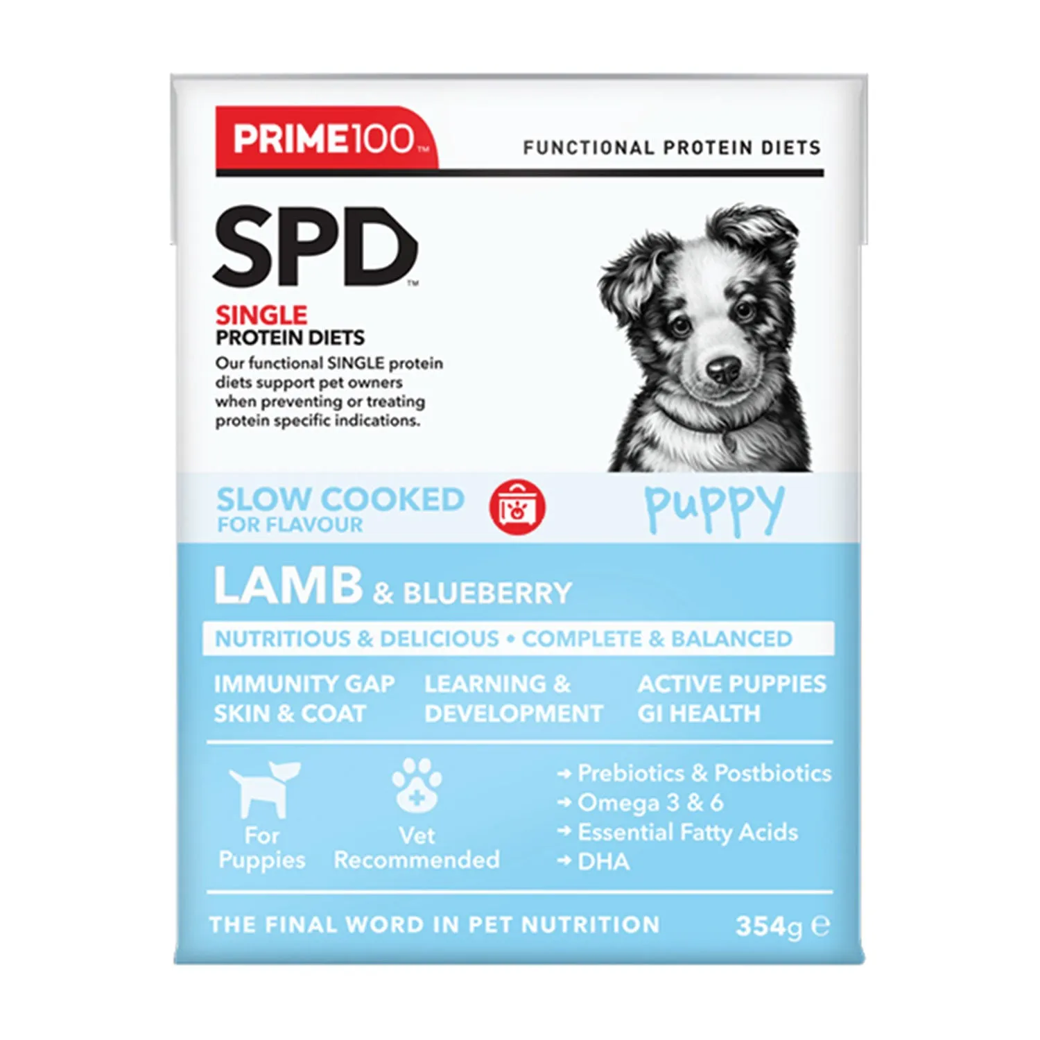 Prime100 SPD Slow Cooked Lamb & Blueberry Puppy Wet Dog Food 354g