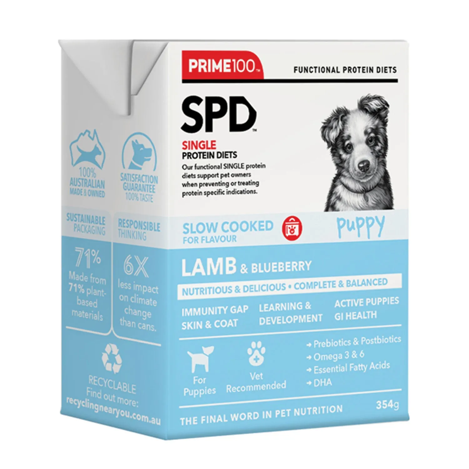 Prime100 SPD Slow Cooked Lamb & Blueberry Puppy Wet Dog Food 354g