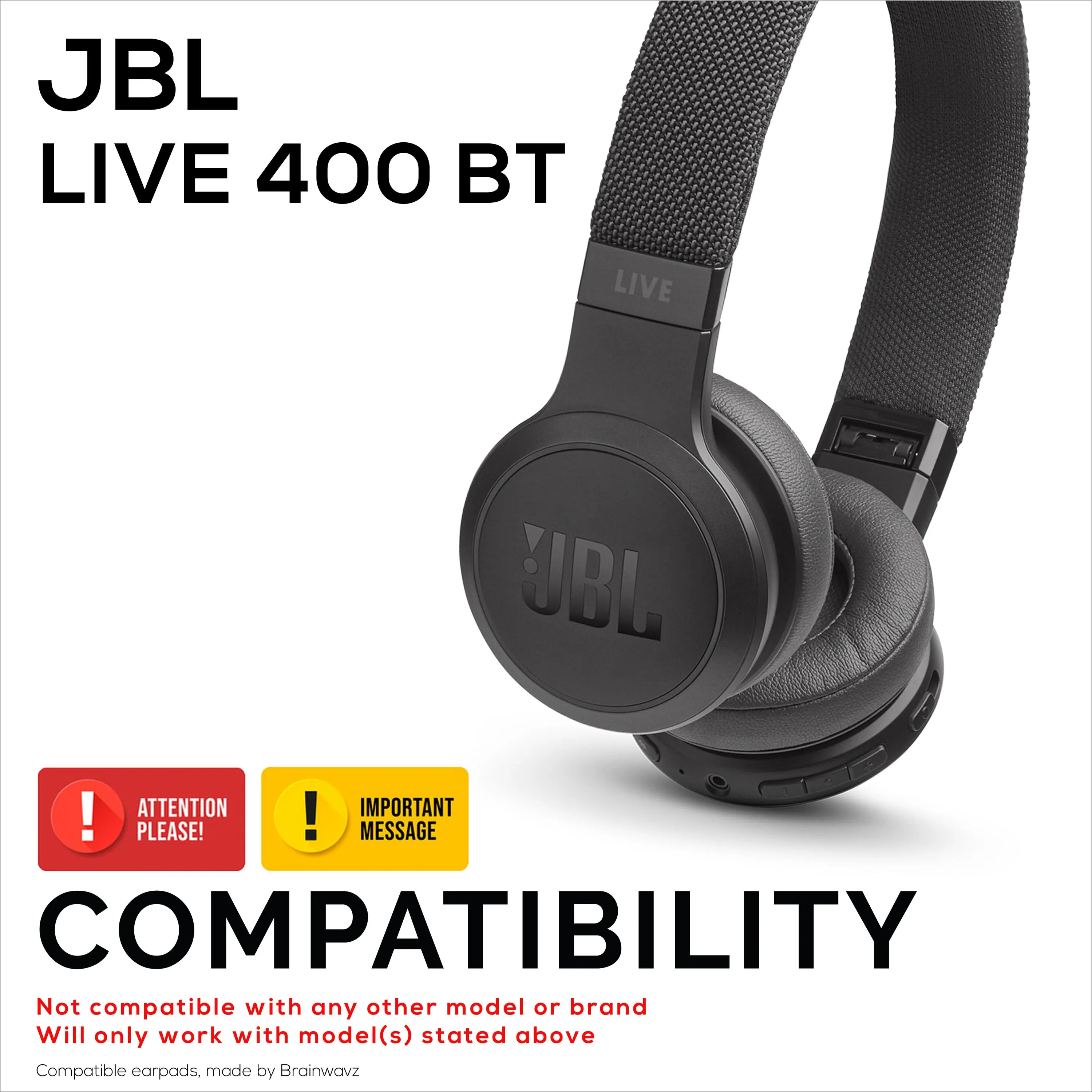 Replacement Earpads for JBL Live 400BT Headphones - PU Leather & Memory Foam