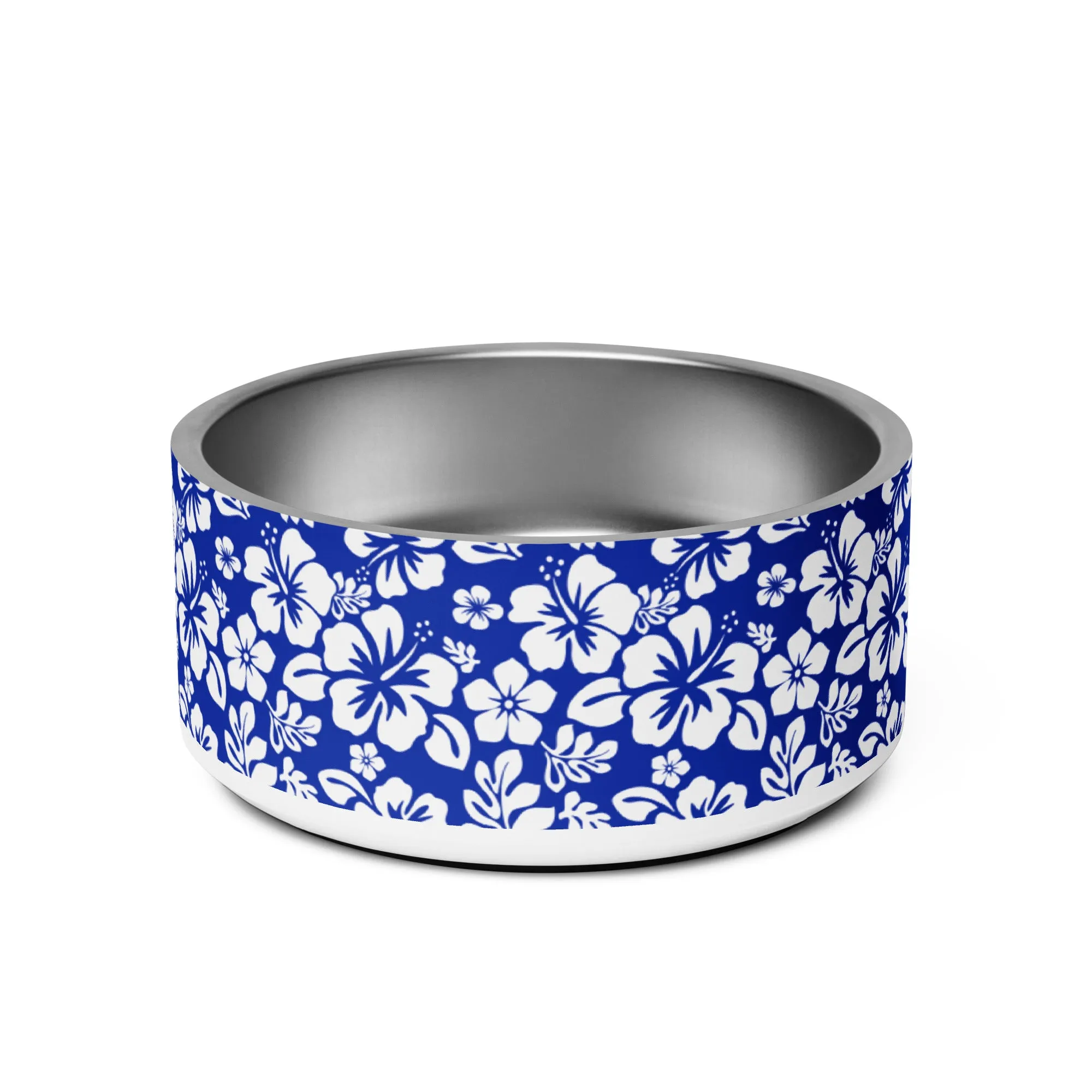 Royal Blue and White Hawaiian Flowers Pet Bowl