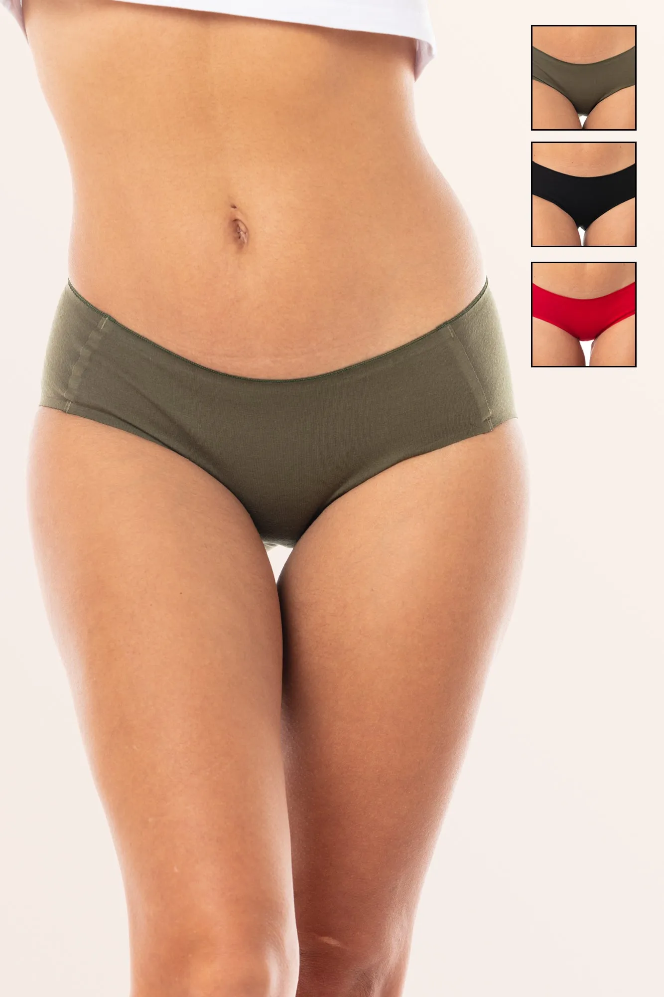 Seamless Classic Panties (3-Pack) - Black/Red/Olive Green