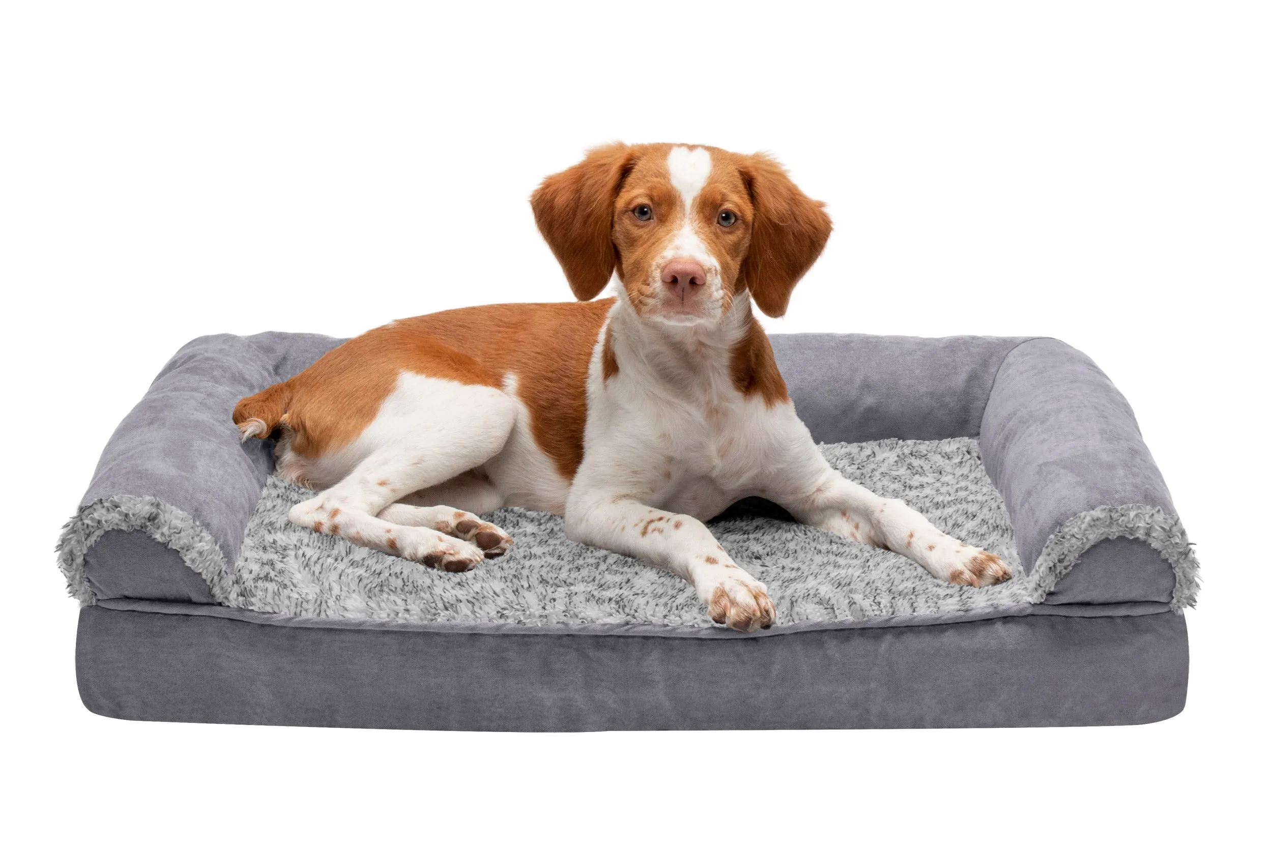 Sofa Dog Bed - Two-Tone Faux Fur & Suede