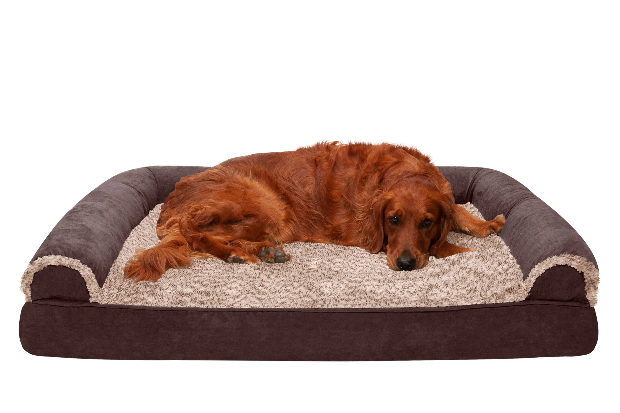 Sofa Dog Bed - Two-Tone Faux Fur & Suede