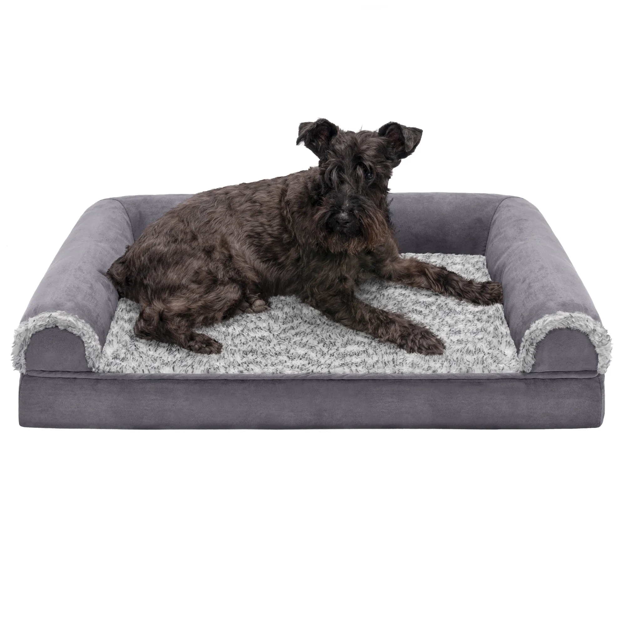 Sofa Dog Bed - Two-Tone Faux Fur & Suede