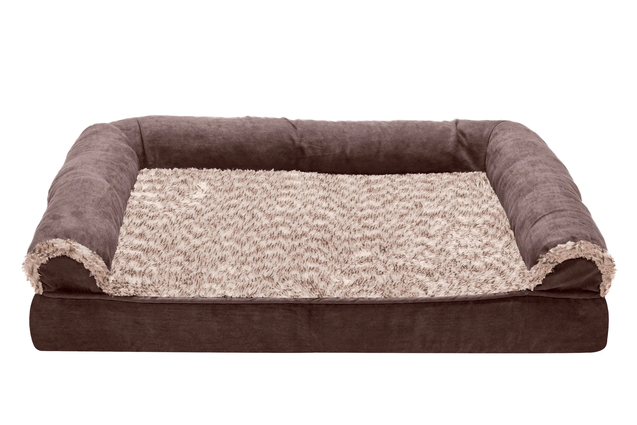 Sofa Dog Bed - Two-Tone Faux Fur & Suede