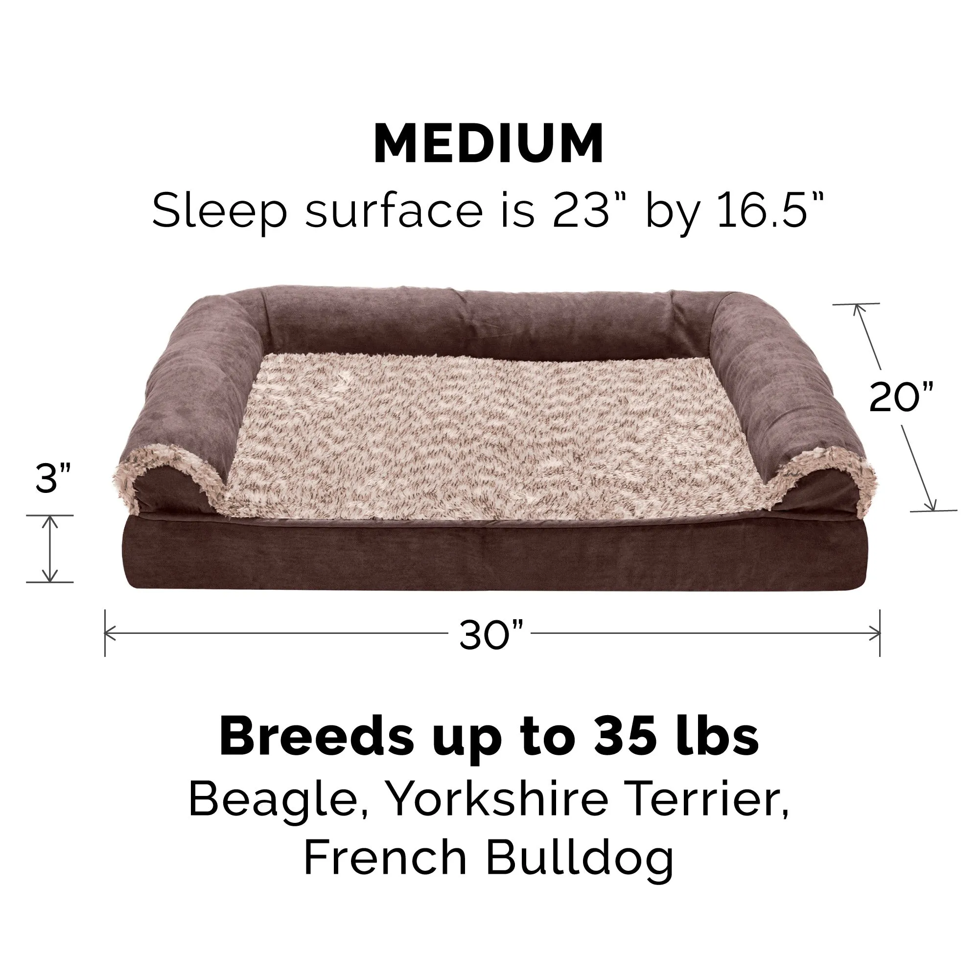 Sofa Dog Bed - Two-Tone Faux Fur & Suede