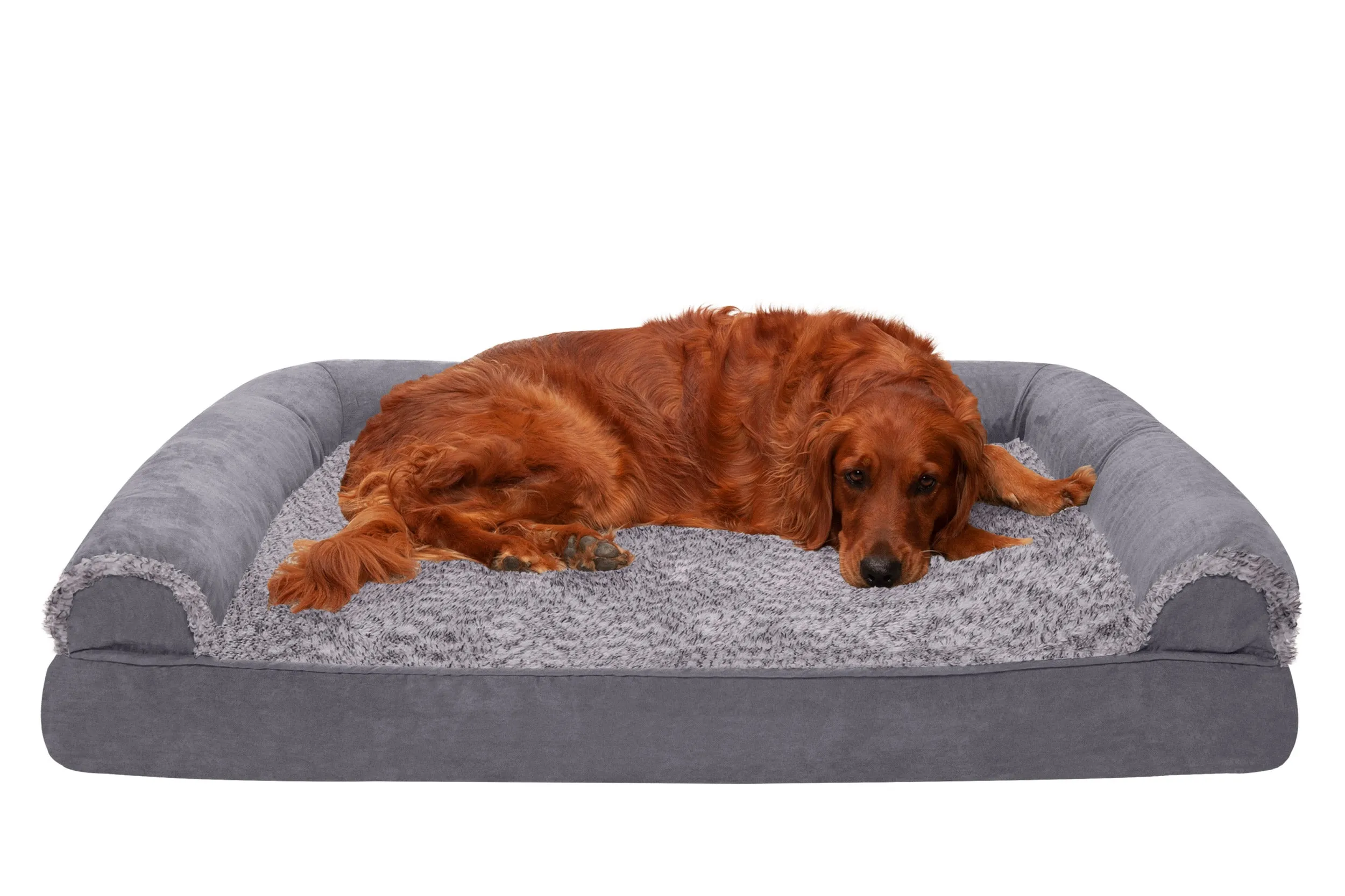 Sofa Dog Bed - Two-Tone Faux Fur & Suede