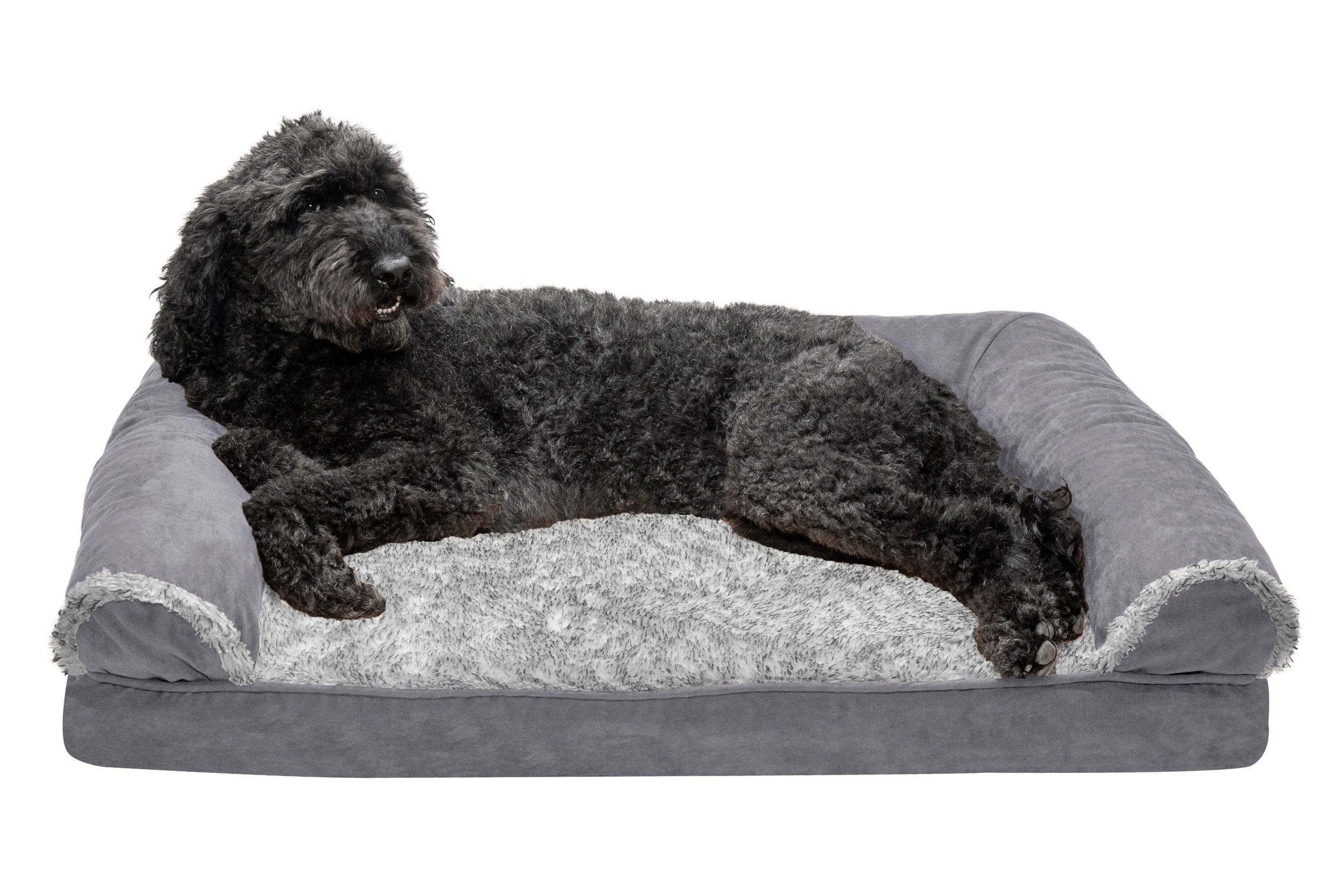 Sofa Dog Bed - Two-Tone Faux Fur & Suede