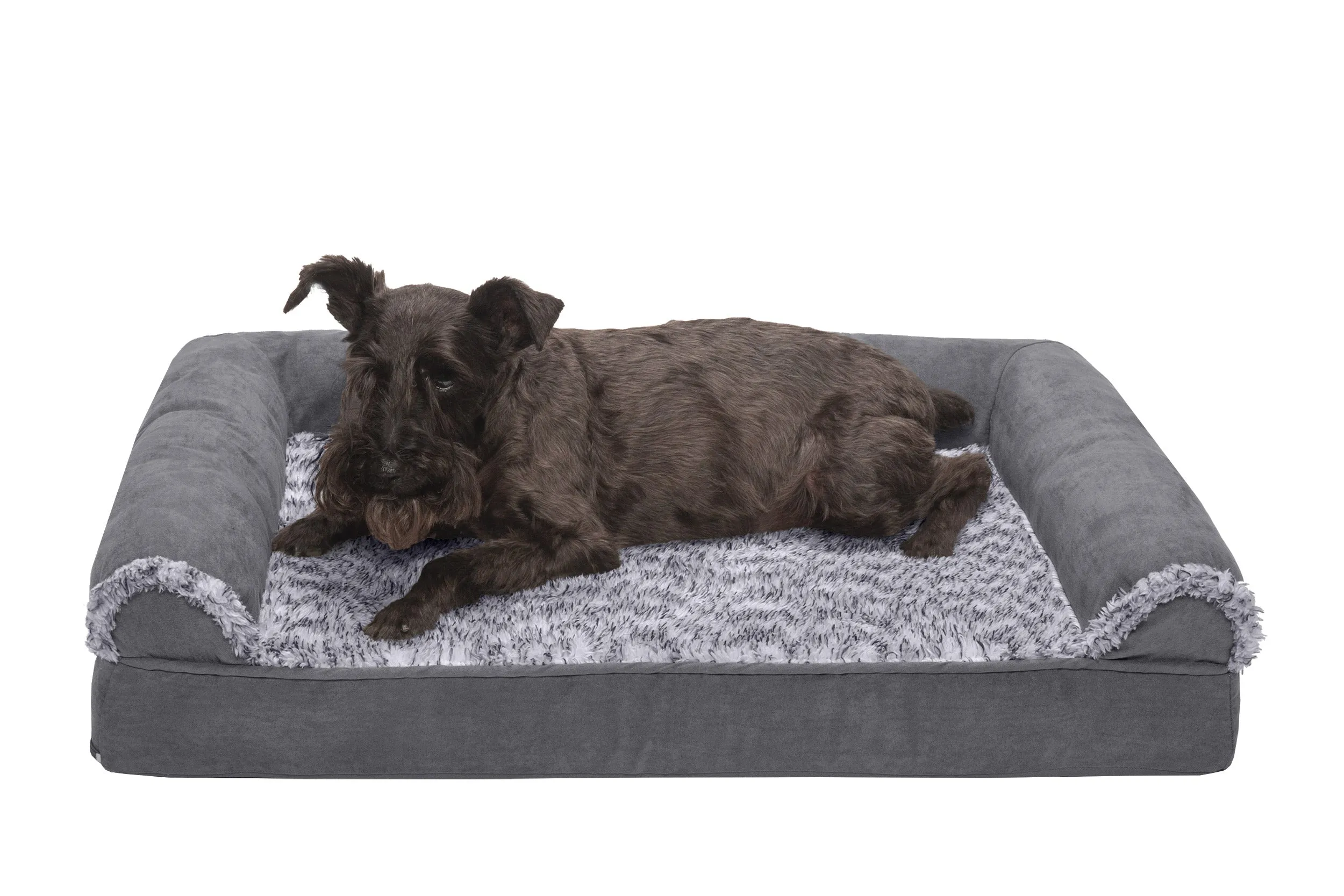 Sofa Dog Bed - Two-Tone Faux Fur & Suede