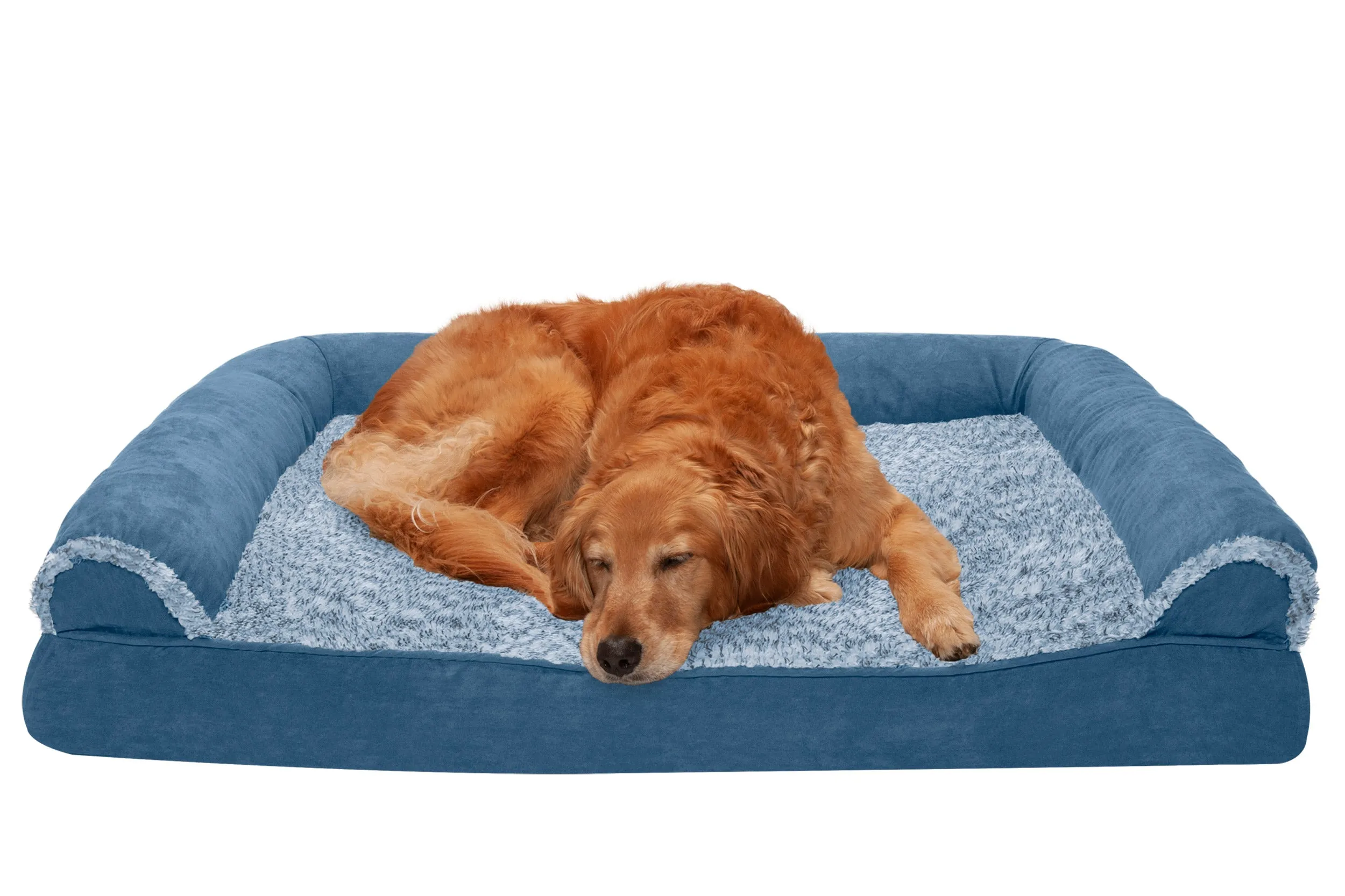 Sofa Dog Bed - Two-Tone Faux Fur & Suede