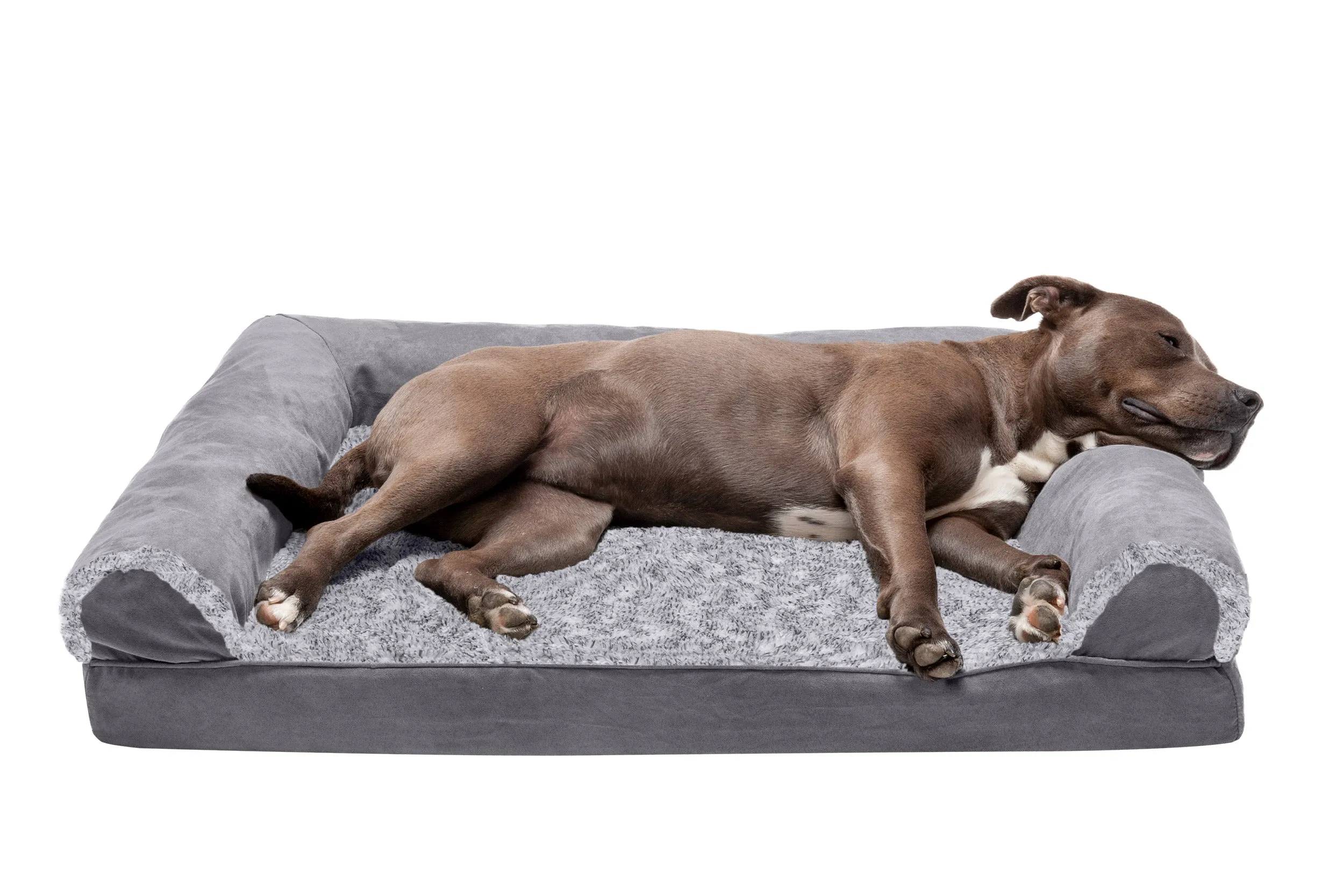 Sofa Dog Bed - Two-Tone Faux Fur & Suede