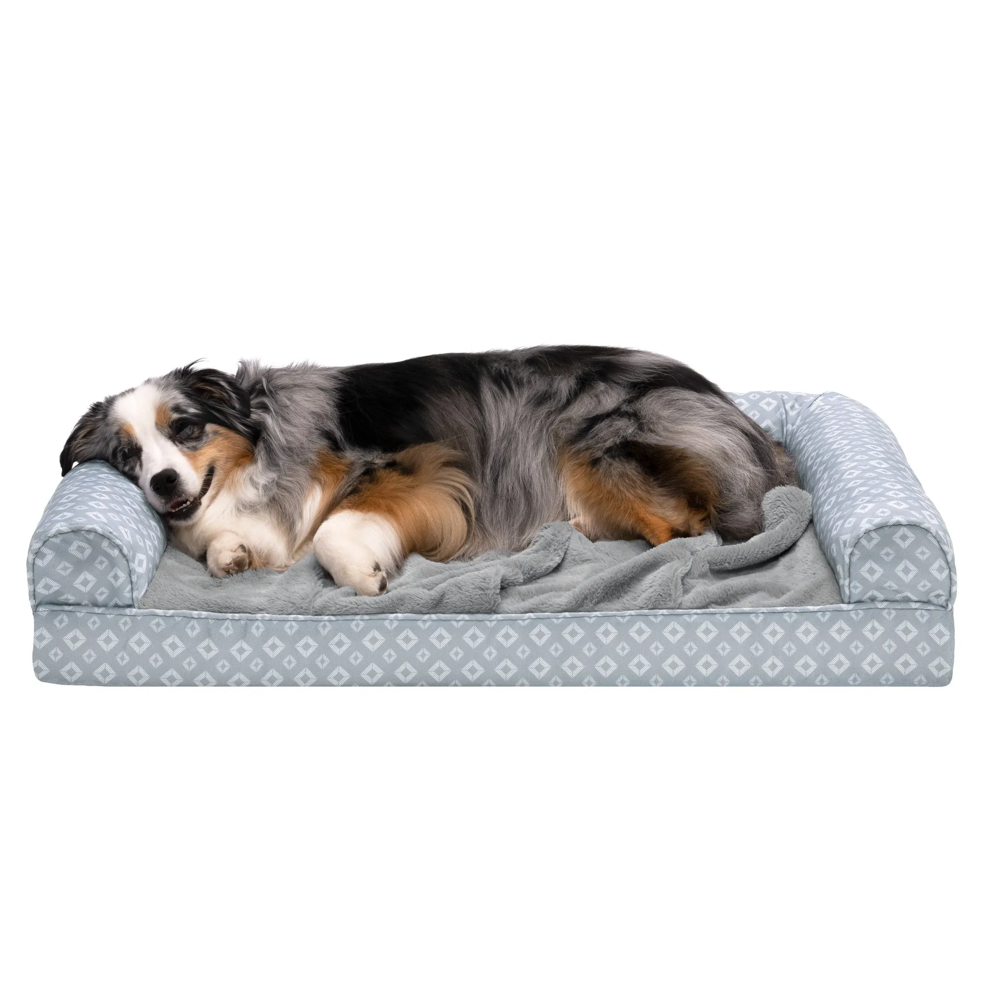 Sofa Pet Bed - Plush Faux Fur & Diamond Print Nest-Top Sofa Bed