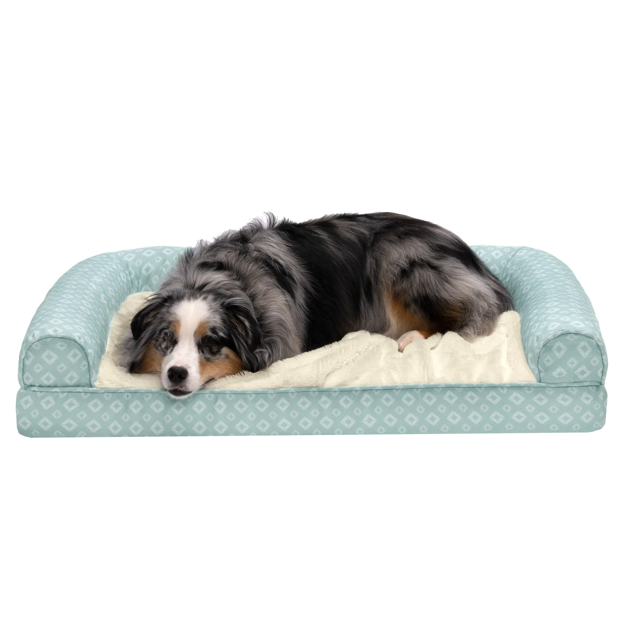 Sofa Pet Bed - Plush Faux Fur & Diamond Print Nest-Top Sofa Bed